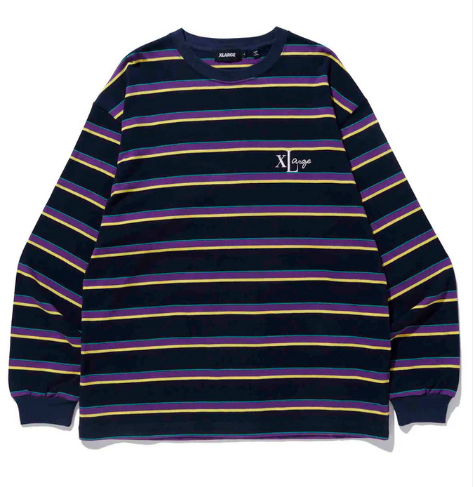 XLARGE EMBROIDERED STRIPED L/S TEE NAVY M