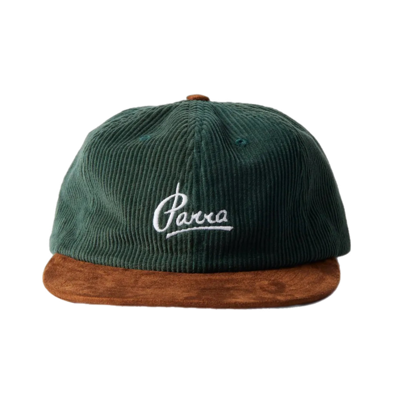 PARRA PAINTERS SCRIPT CORDUROY 6 PANEL HAT PINE GREEN O/S