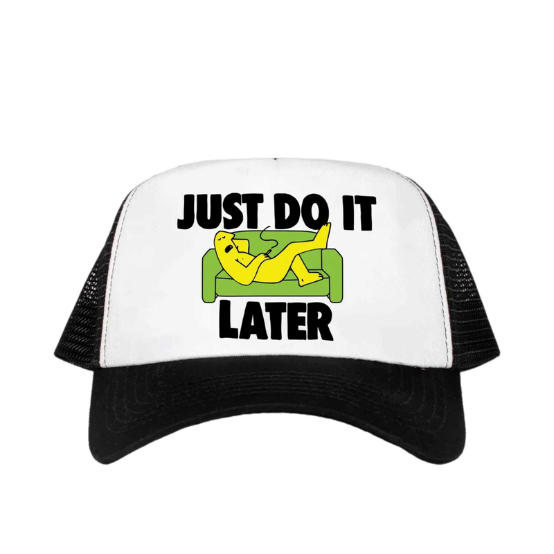 MARKET SC JUST DO IT LATER TRUCKER HAT WHITE/BLACK OS