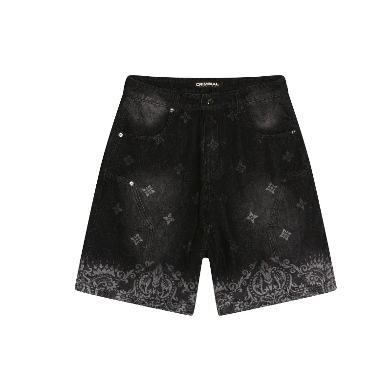 Laser Print Denim Shorts