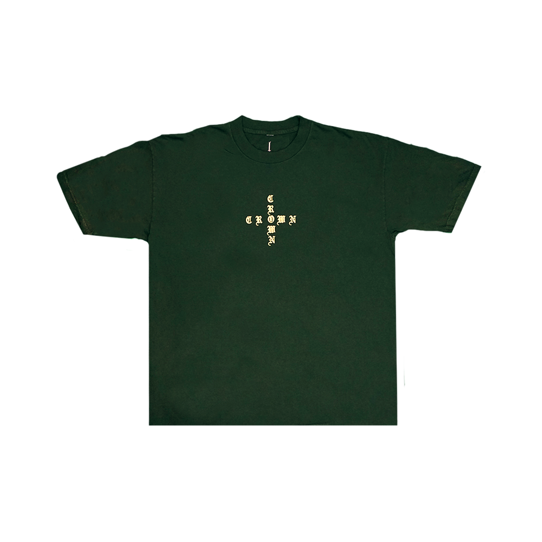 Crown Old English Puff Tee, Size: M, Color: Green/Cream