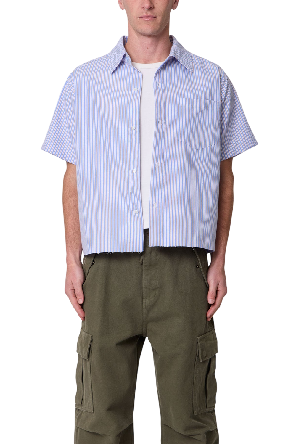 Striped Poplin Cropped S/S Shirt