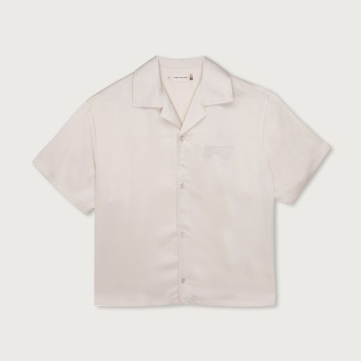 Satin Chest Logo Camp Collar Shirt, Color: Sand, Size: L