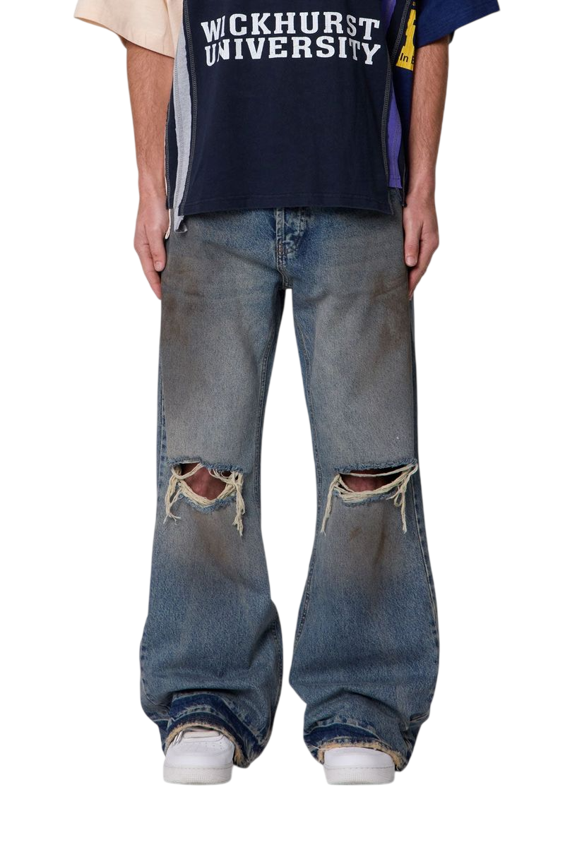 Distressed Kick Flare Denim