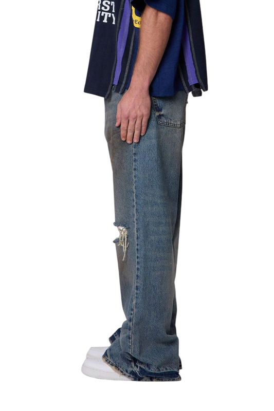 Distressed Kick Flare Denim