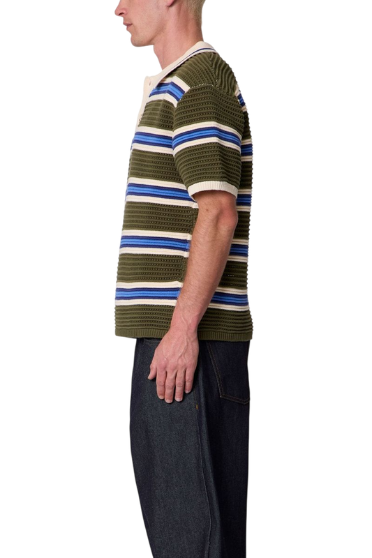 Striped Knit S/S Polo Shirt