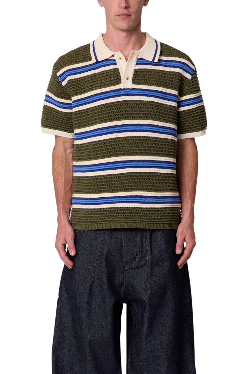 Striped Knit S/S Polo Shirt