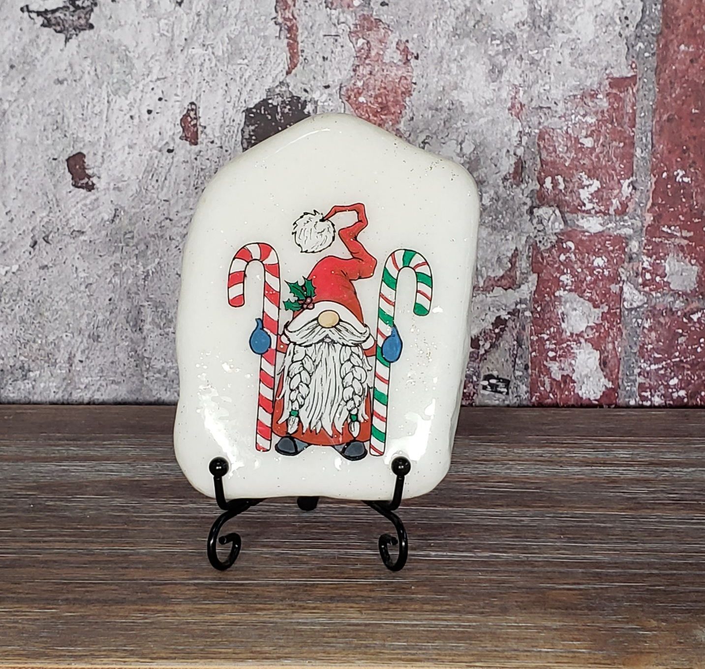 Santa gnome painted stone