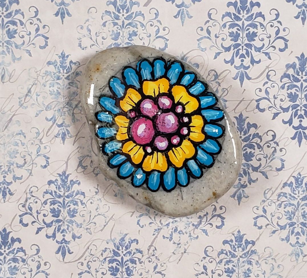 Yellow &amp; blue mandala flower magnet