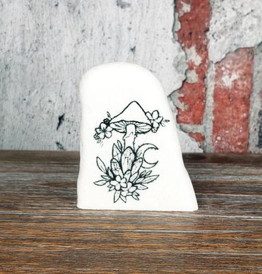 Mushroom, crystals, and flowers