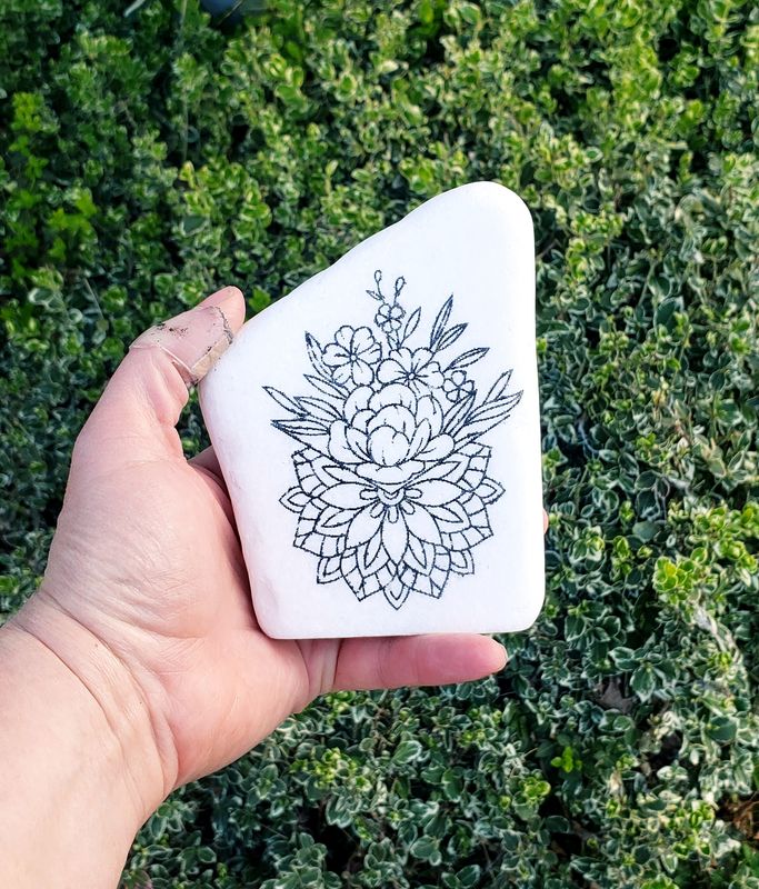 Floral Mandala Laser-Engraved Santorini Stone