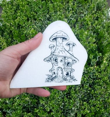 Whimsical Cottage Shroom – Laser-Engraved Santorini Stone