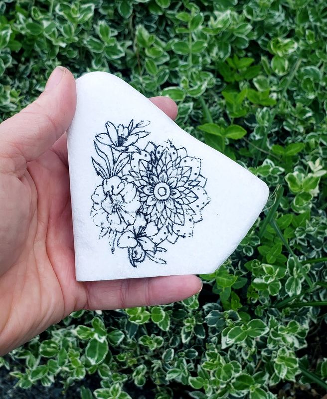 Floral Mandala Laser-Engraved Santorini Stone