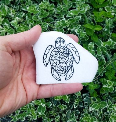 Mandala Turtle Laser-Engraved Santorini Stone