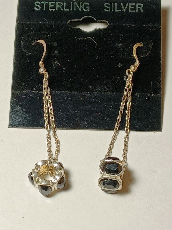 Sterling Silver Black Crystal Dangle Earrings