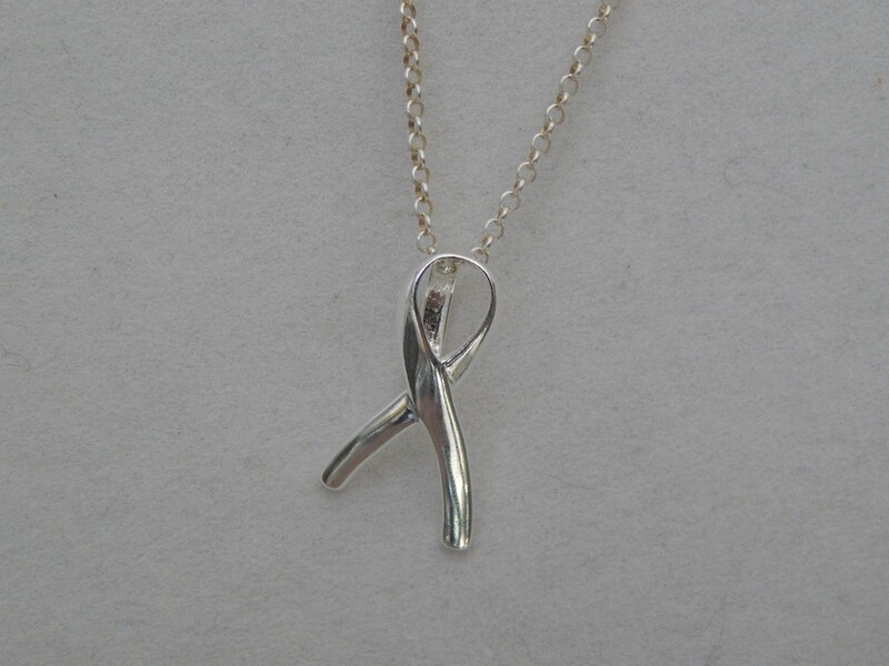Sterling Silver Breast Cancer Awareness Ribbon Pendant Necklace