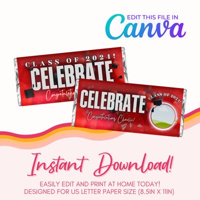 Graduation Chocolate Bar Canva Template: Red and Black