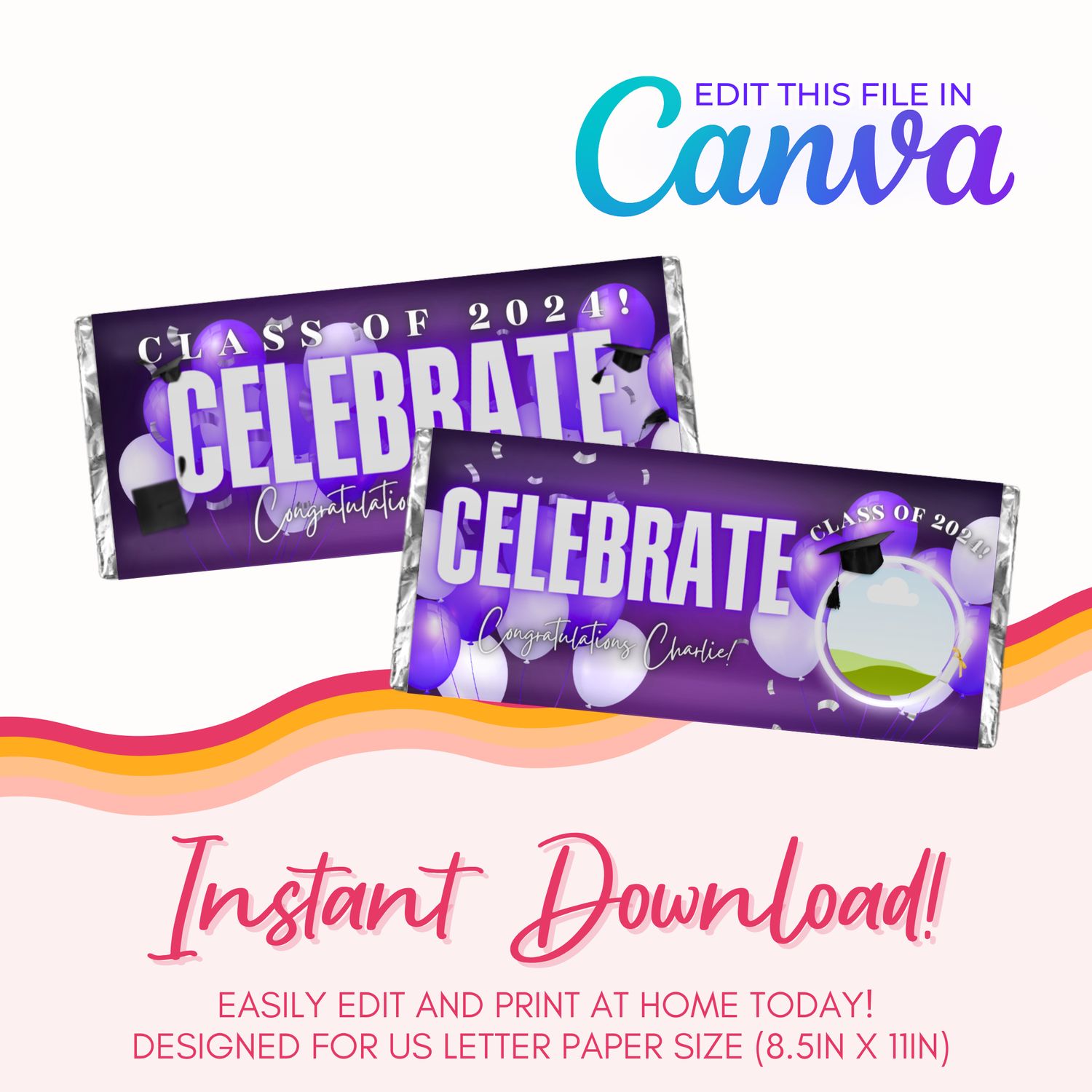 Graduation Chocolate Bar Canva Template: Purple and White