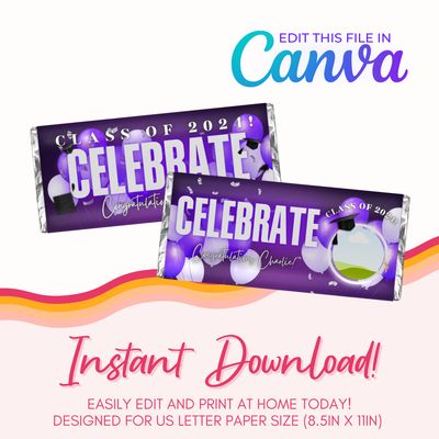Graduation Chocolate Bar Canva Template: Purple and White
