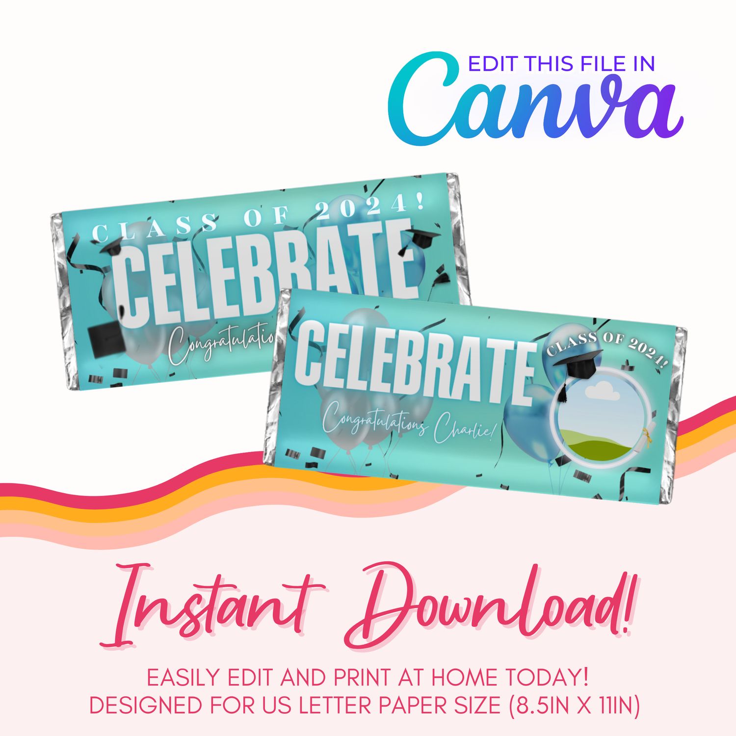 Graduation Chocolate Bar Canva Template: Turquoise