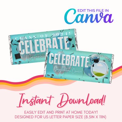 Graduation Chocolate Bar Canva Template: Turquoise
