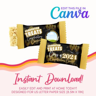 Graduation Marshmallow Treats Canva Template: Black and Gold