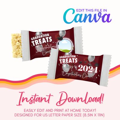 Graduation Marshmallow Treats Canva Template: Burgundy and Silver