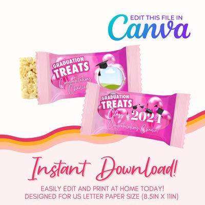 Graduation Marshmallow Treats Canva Template: Hot Pink