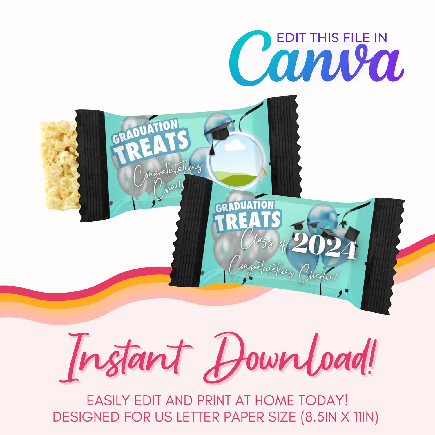 Graduation Marshmallow Treats Canva Template: Teal and Black