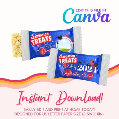 Graduation Marshmallow Treats Canva Template: Blue, Red and Silver