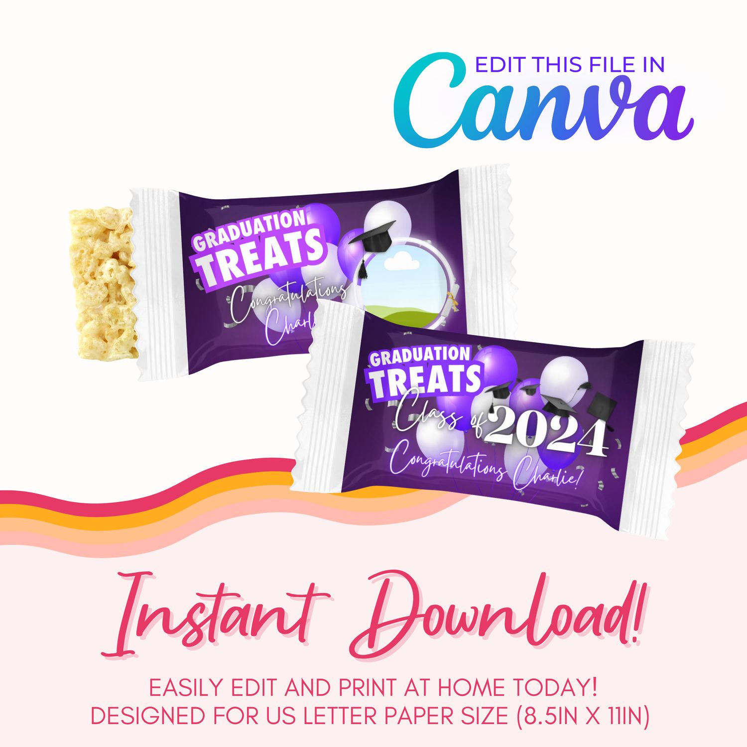 Graduation Marshmallow Treats Canva Template: Purple and White