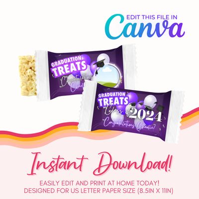 Graduation Marshmallow Treats Canva Template: Purple and White
