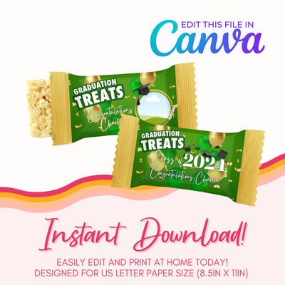 Graduation Marshmallow Treats Canva Template: Green and Gold