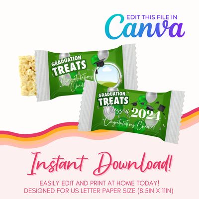 Graduation Marshmallow Treats Canva Template: Green and Silver