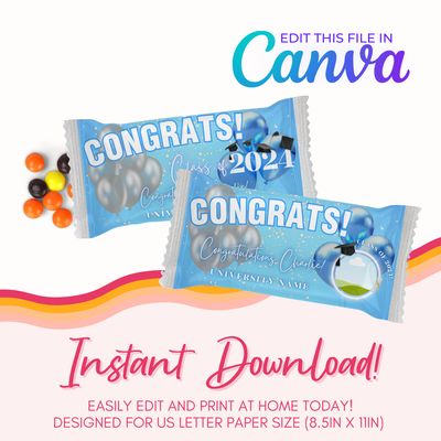 Graduation Rainbow Candy Canva Template: Baby Blue &amp; Silver
