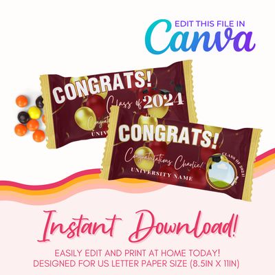 Graduation Rainbow Candy Canva Template: Burgundy &amp; Gold