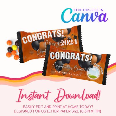 Graduation Rainbow Candy Canva Template: Orange &amp; Black