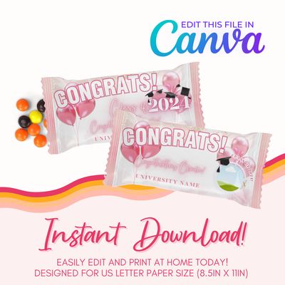 Graduation Rainbow Candy Canva Template: Light Pink