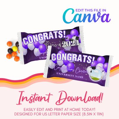 Graduation Rainbow Candy Canva Template: Purple &amp; Silver