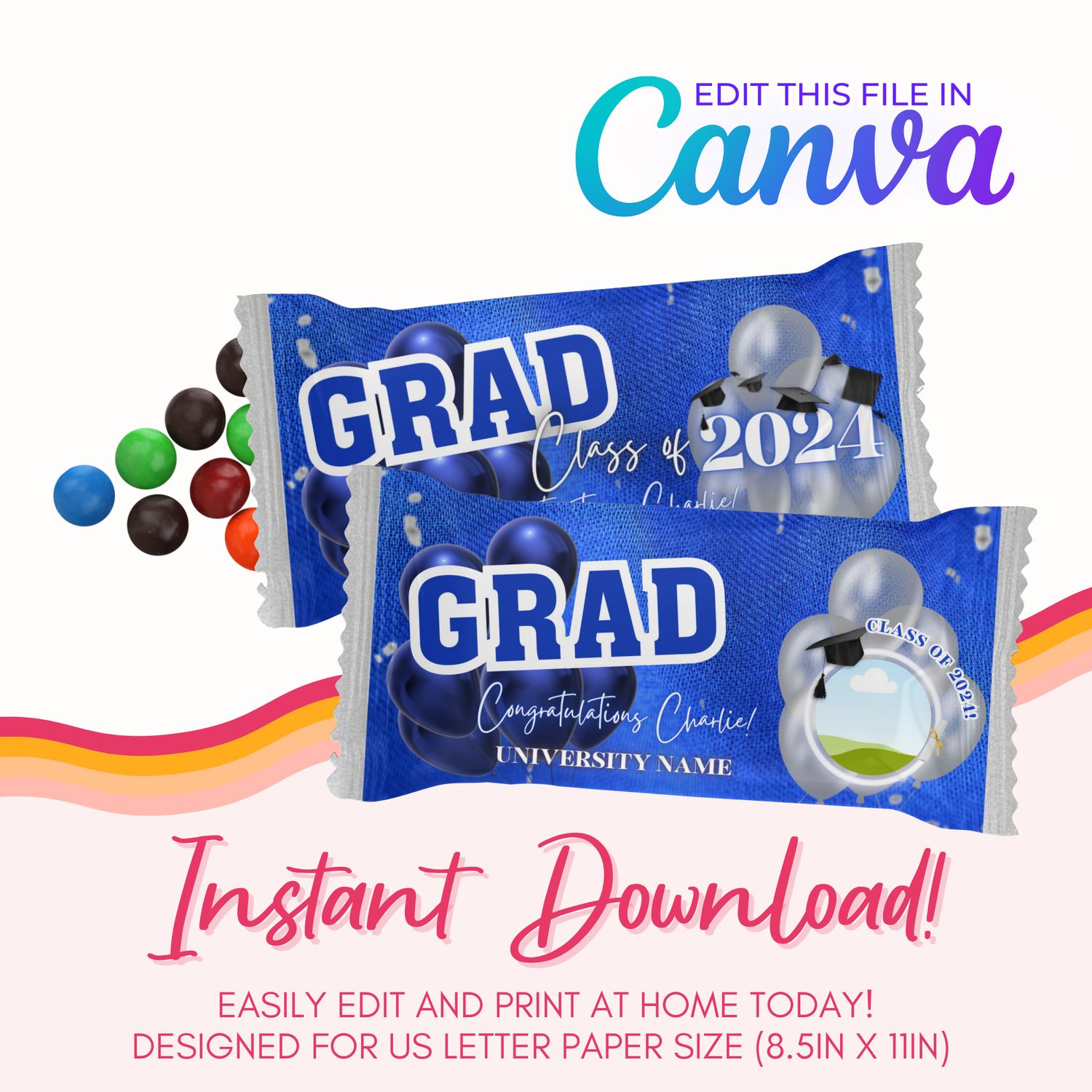 Chocolate Candy Canva Template: Blue and Silver