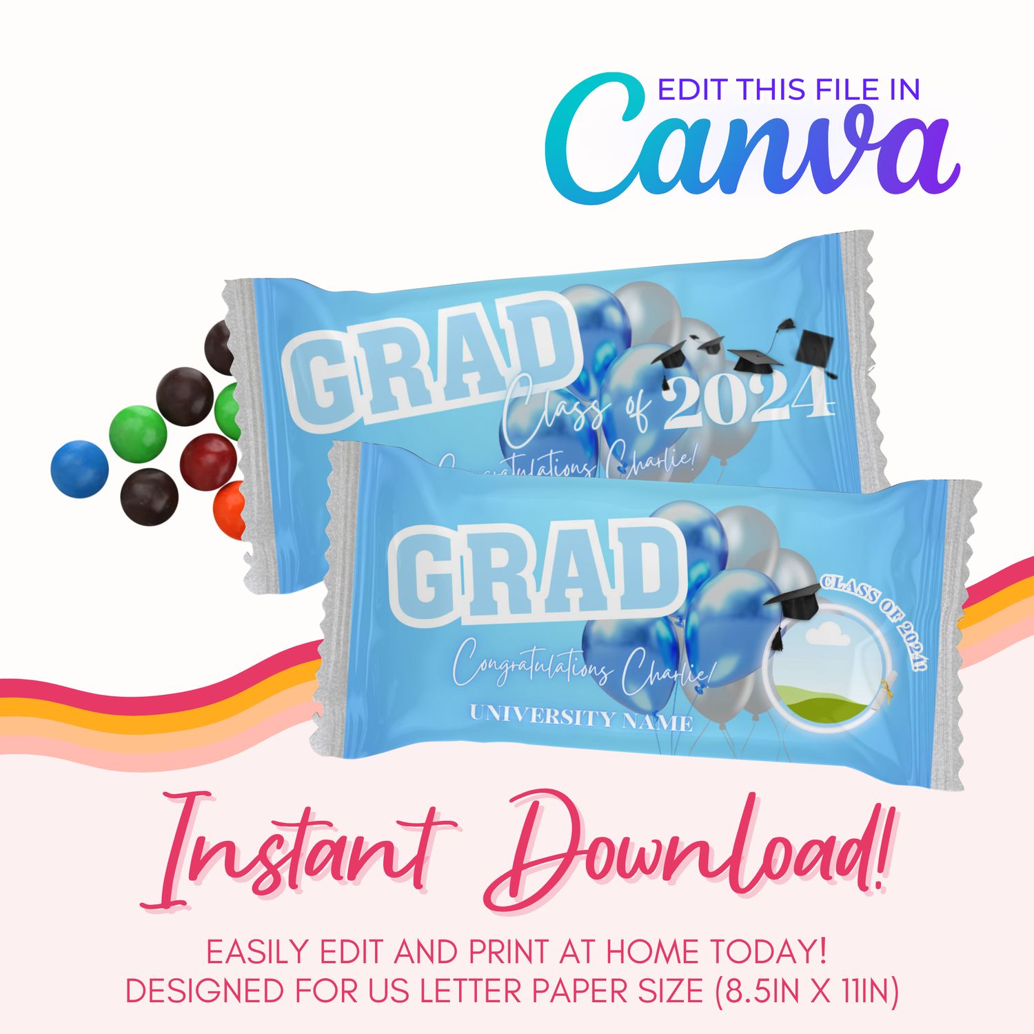 Chocolate Candy Canva Template: Light Blue and Silver