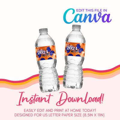 Water Bottle Label Template: Orange and Blue