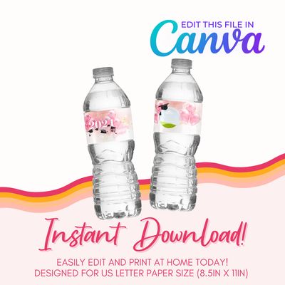 Water Bottle Label Template: Light Pink