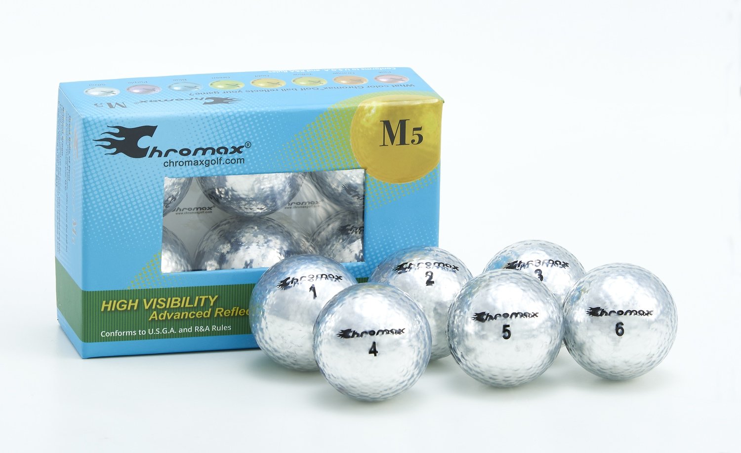 Chromax silver golf ball M5 6 pack open
