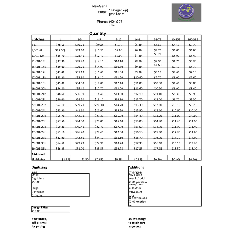 Embroidery Pricing