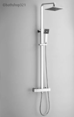 THERMOSTATIC SURFACE MOUNTED SQUARE SHOWER WITH MONSOON RAIN HEAD AND FLEXI HANDSPRAY