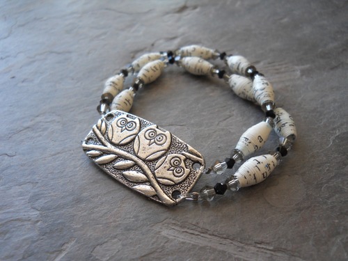 Owl paper bead bracelet
