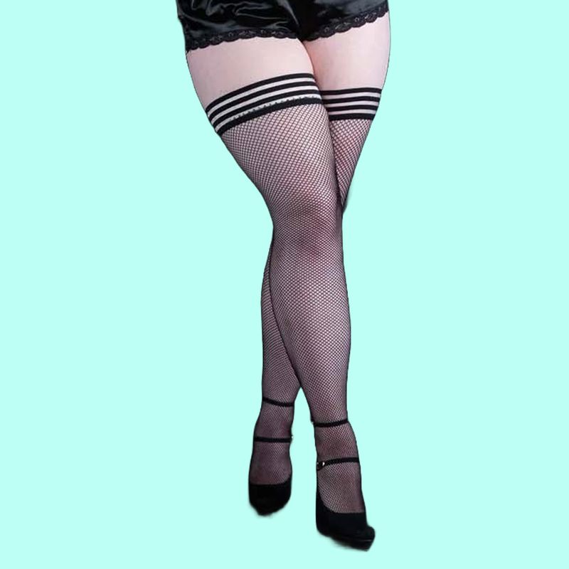 Entice Fishnet Seamed Strappy Hold Ups