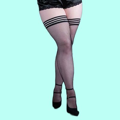 Entice Fishnet Seamed Strappy Hold Ups