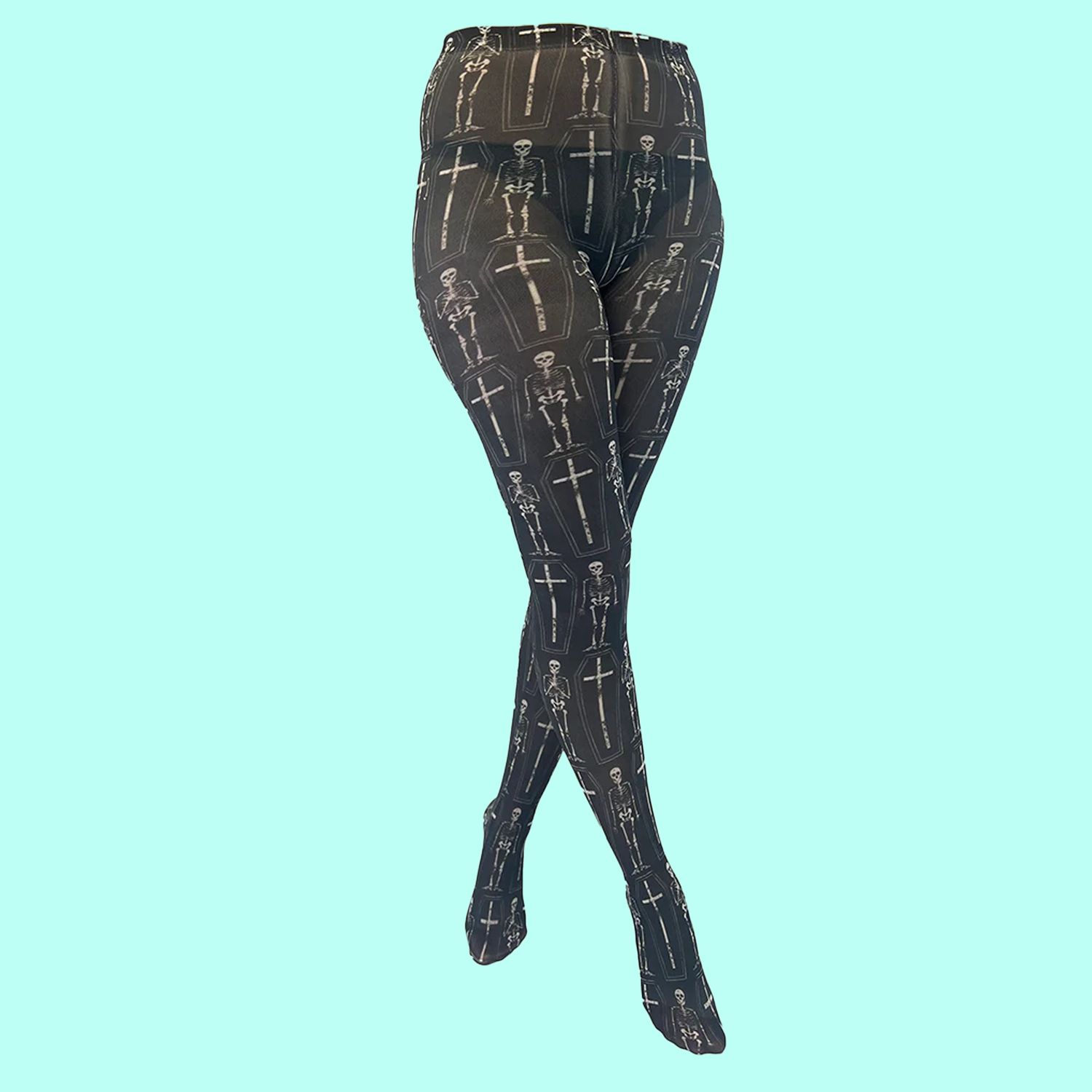 Coffin Skeletons Printed Tights